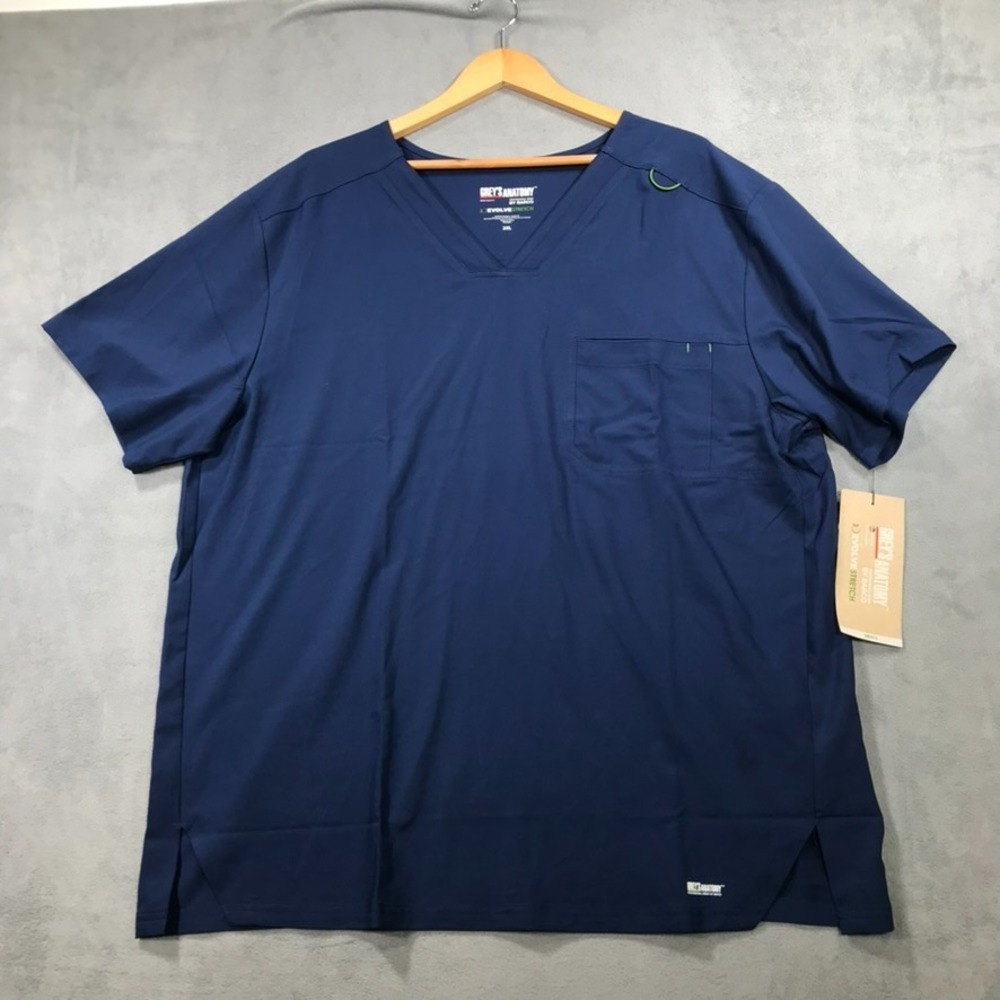 Grey's Anatomy by Barco Scrub Top Men's 2XL XXL Blue Spandex Evolve Stretch *